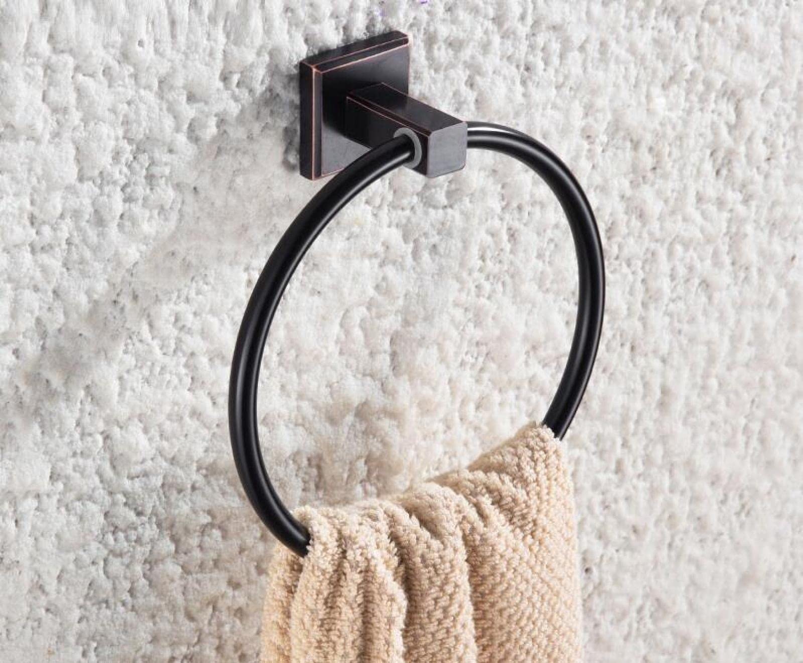 FGXHHS Nordic Style Bathroom Full Copper Towel Railblack Bath Rack Toilet Shelf Hardware Pendant Set, Ring