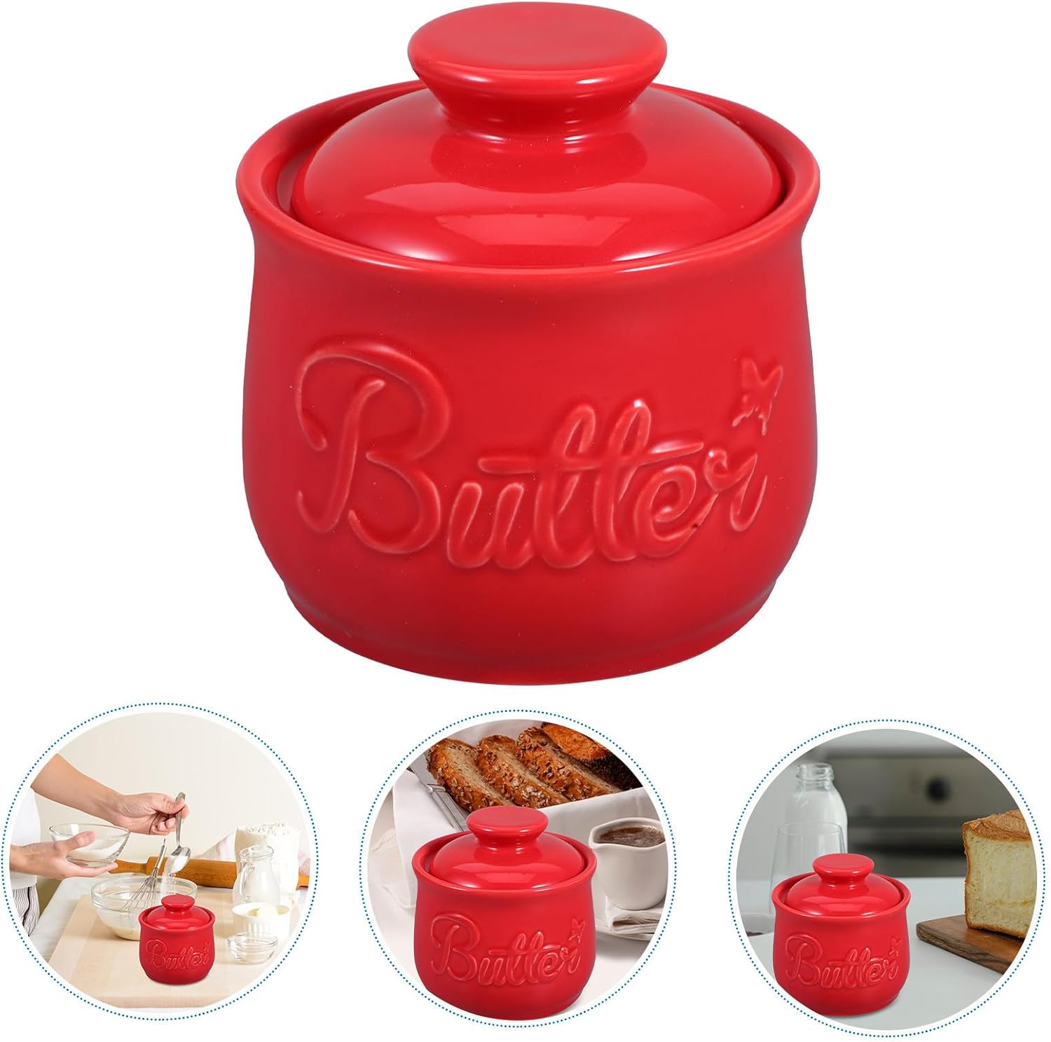 Ceramic Butter Crock with Lid Red Butter Dish and Cheese Storage Home Kitchen