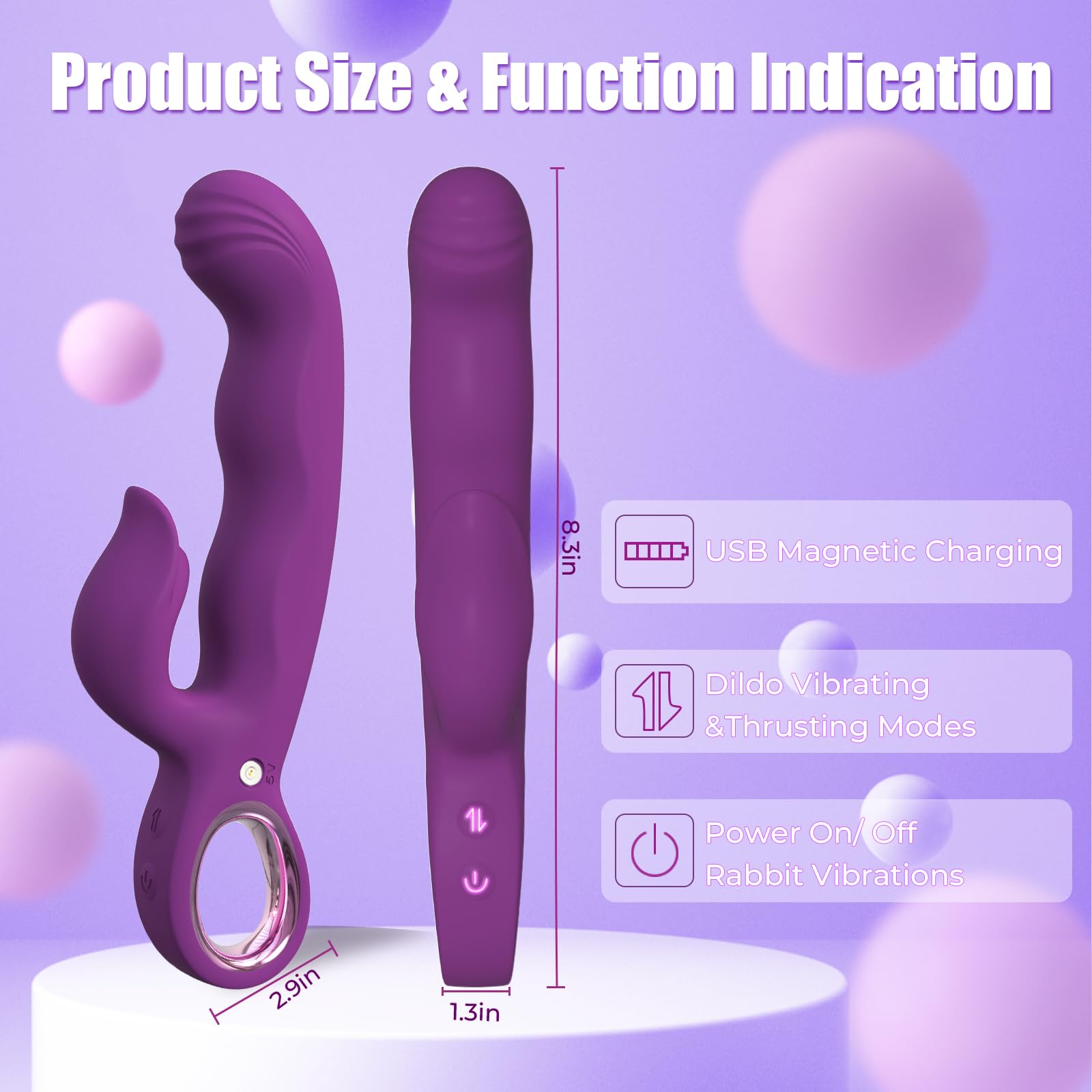 Thrusting Vibrator Adult Sex Toys, 3 in 1 G Spot Finger Vibrator Women Sex Toys - 7 Thrusting & 7 Vibrating Modes, 8.3 Inch Thrusting Dildo Adult Toys Clitoral Stimulator for Women Couples (Purple)