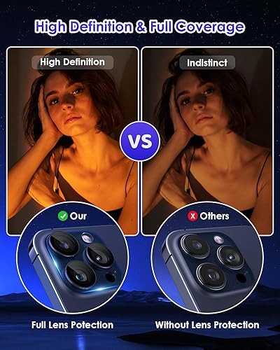 Miniatura 32 de Protector de lente de cámara compatible con iPhone 15 Pro/iPhone 15 Pro Max [metal de cobertura completa] Pantalla de vidrio templado 9H, cubierta