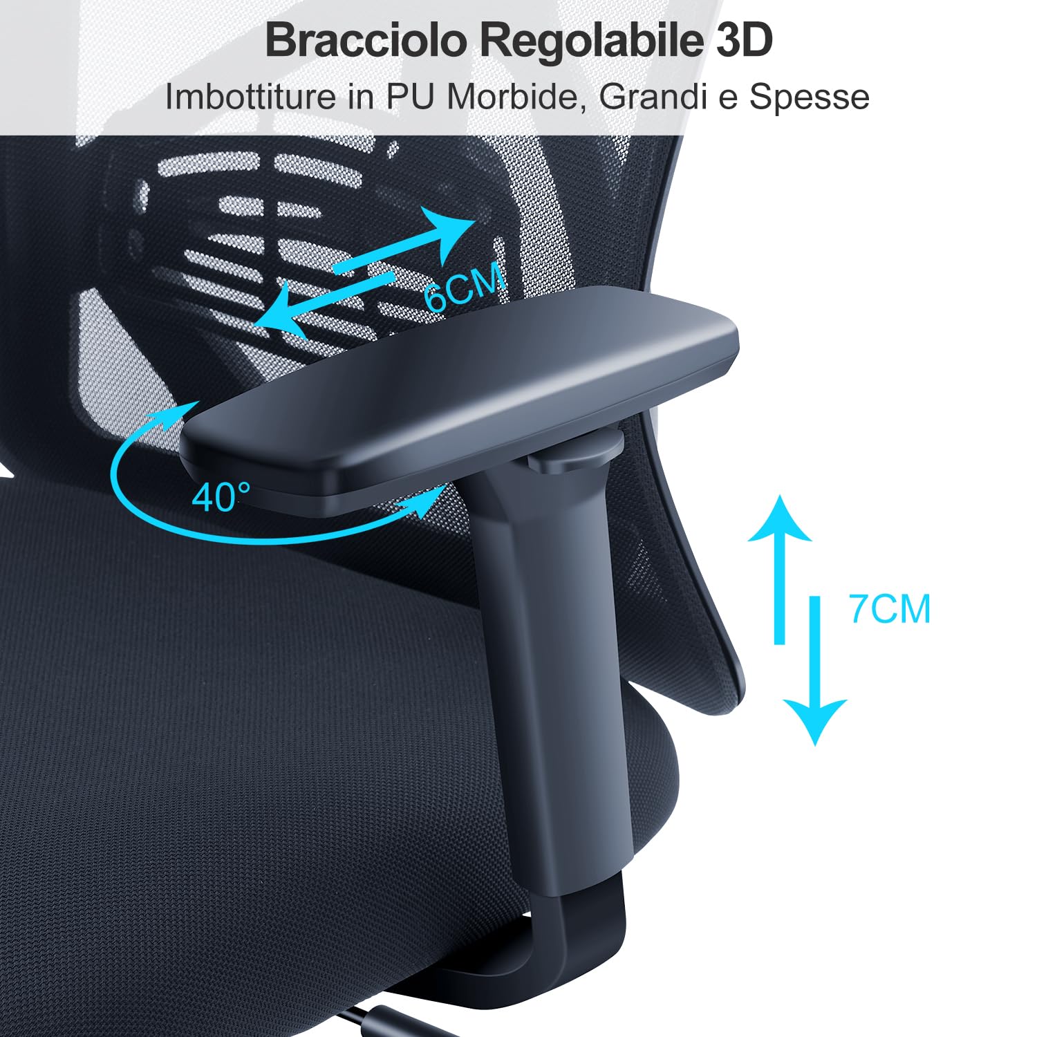Ticova Sedia da Ufficio Ergonomica, Schienale Alto con Supporto Lombare, Poggiatesta & Braccioli 3D in Regolabili, Oscillazione a 130° da Scrivania Sedia da Computer Sedia a Rete