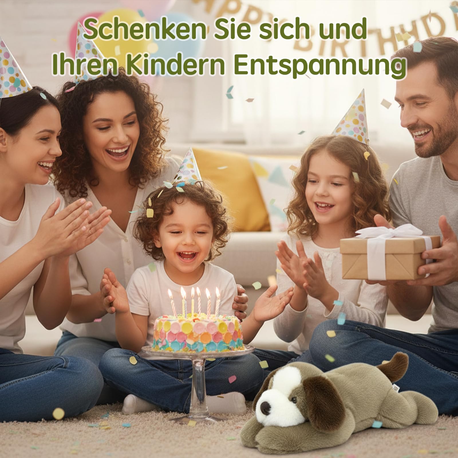 Hund Gewichtetes Plüschtier Kuscheltier, kuscheliges Stofftier für Erwachsene Kinder, Weiches Plüschkissen für Umarmungsgefährte zur Angstlinderung und Schlafunterstützung (Hund, 65cm)