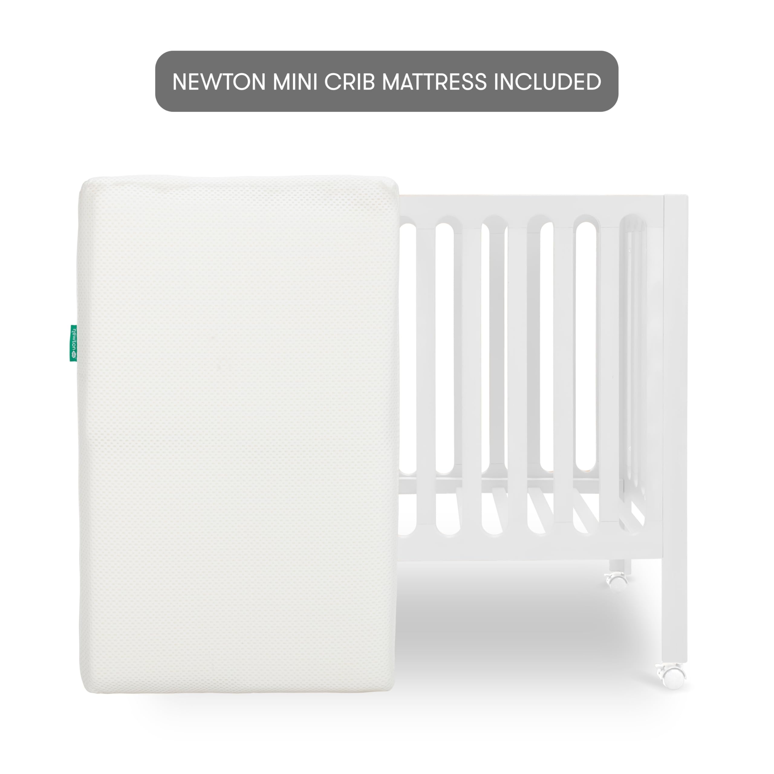 Newton Baby Galileo Mini Crib Solid Beech Wood with Wheels in White Color, Adjustable Mattress Height, Ultra-Safe Non-Toxic Finish, Mini Crib Mattress Included