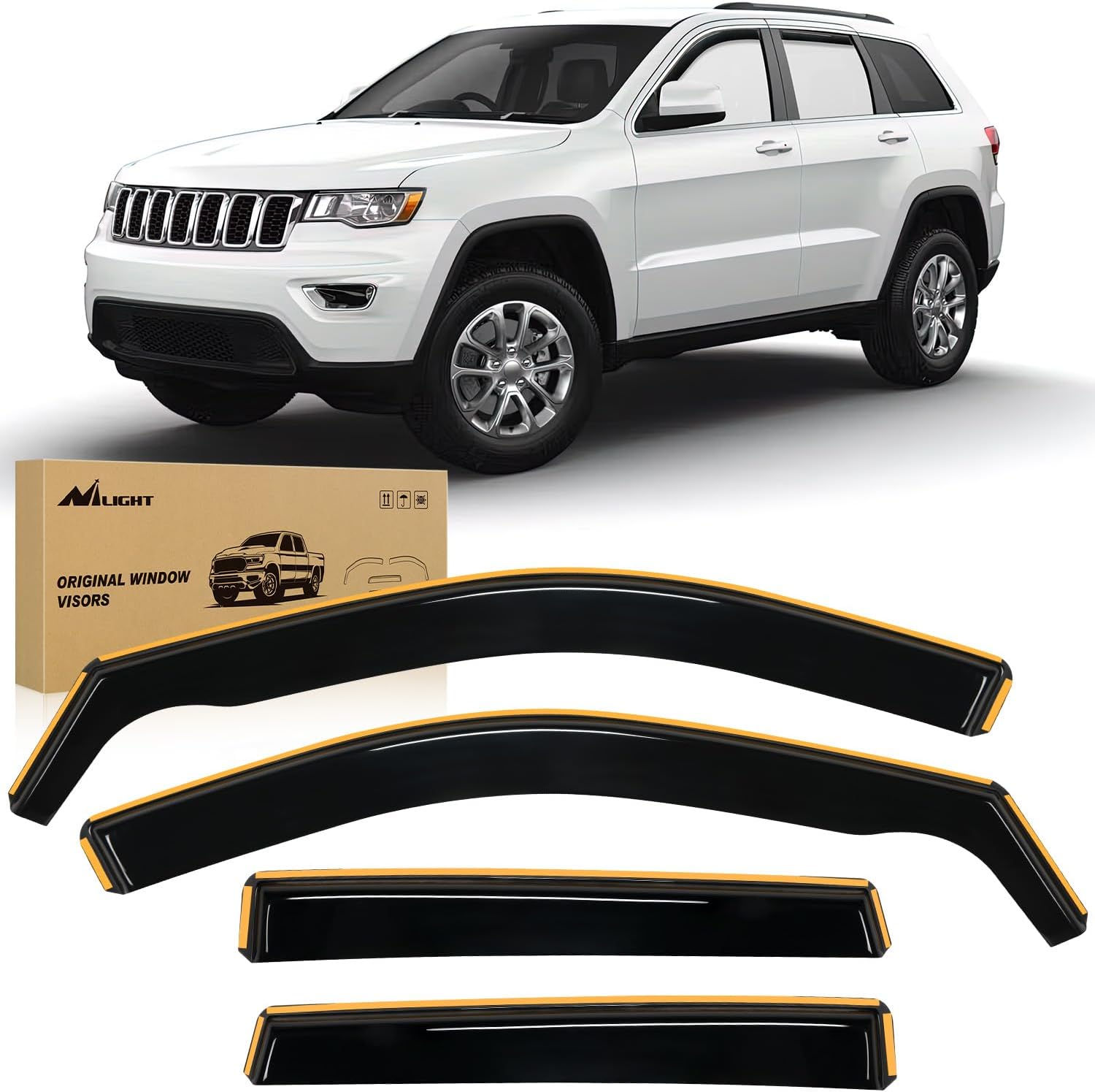Assorted car visors Nilight in Channel Rain Guards for Jeep Grand Cherokee 2011 2012 2013 2014 2015 2016 2017 2018 2019 2020 Vent Window Visors-4pcs (set of 2 )
