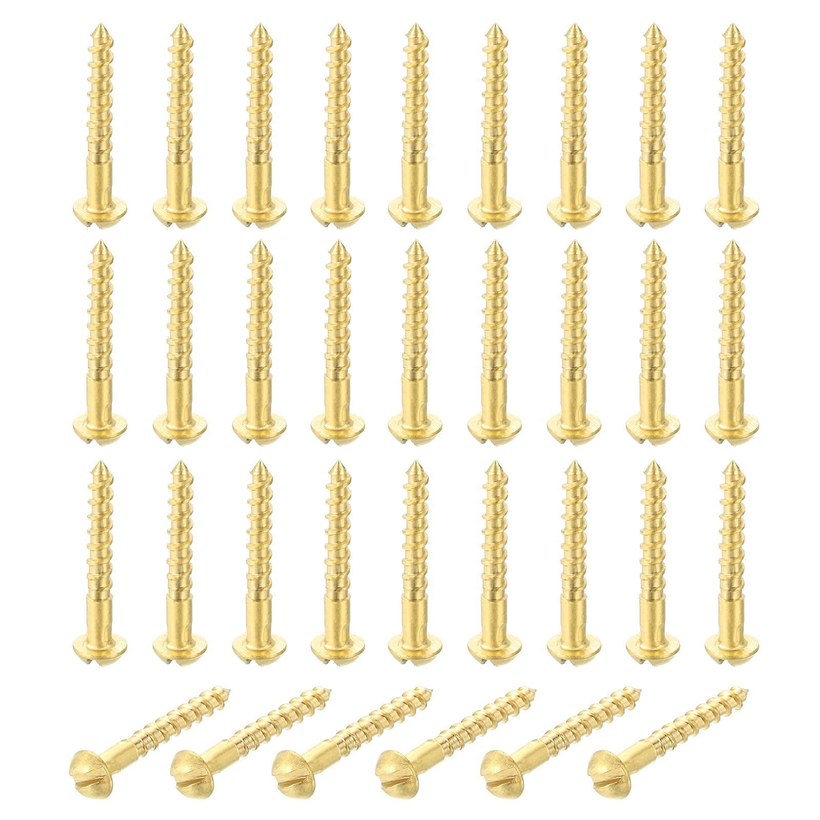 sourcing map 50 Pcs Brass Screws, M1.6 x 12mm Solid Slotted Round Head Self-Tapping Wood Screw Fasteners for Woodworking Furniture Repair Photo Frame Drywall Home Appliances, Gold