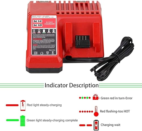 Miniatura 3 de maki Lithium-ion Battery Charger Multi Voltage Charger Replacement for Milwaukee M18 14.4V-18V 48-11-1850 48-11-1840 48-11-1815 48-11-1828