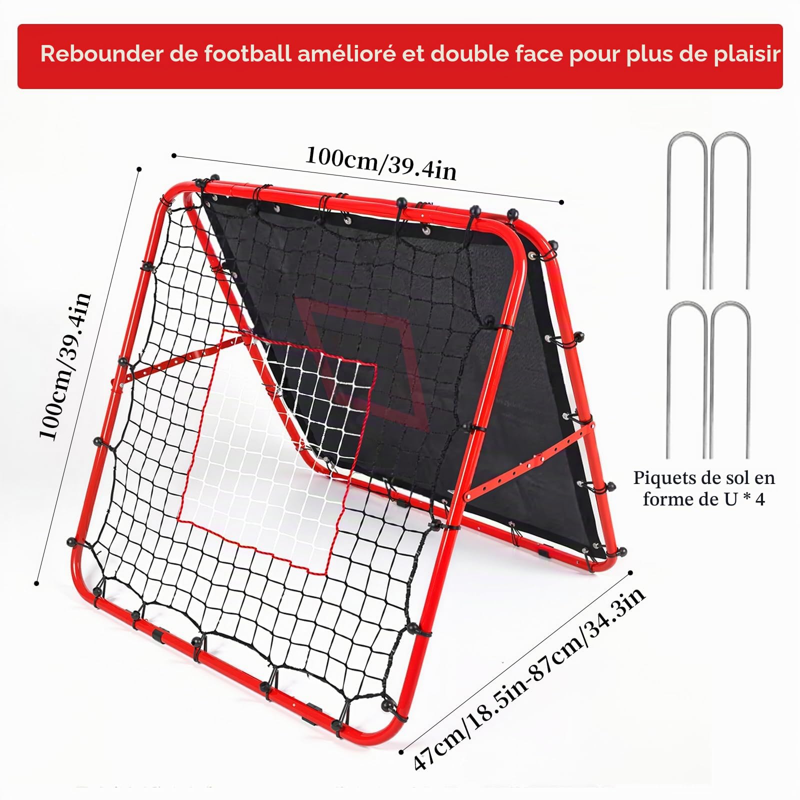 But de Football - Double Face et réglable - 100 x 100 x 87 cm - Objectif de recul Portable - Appareil d'entraînement de Football