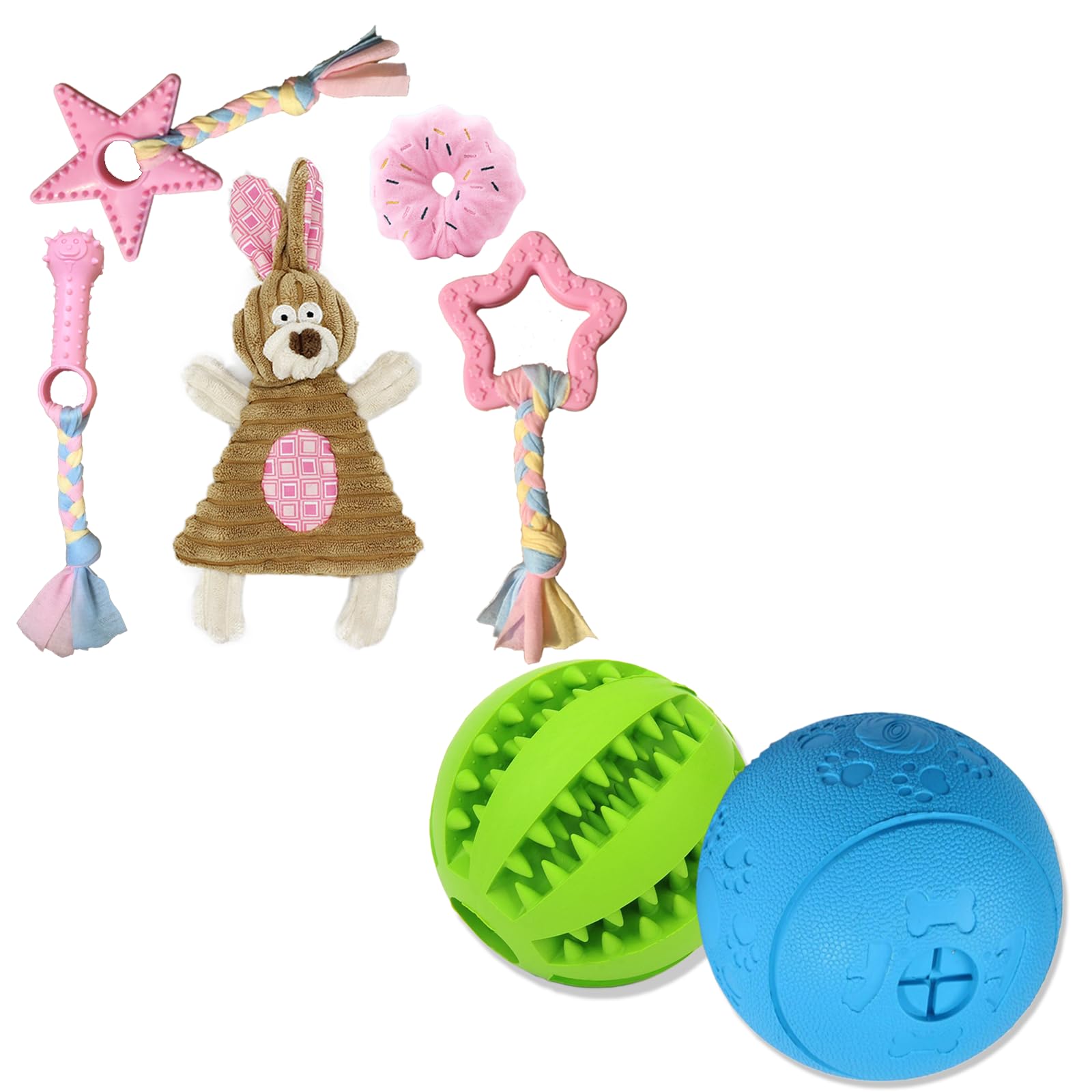 Puppy Toys Bundle of Pink Bunny and 2 Puzzle Balls