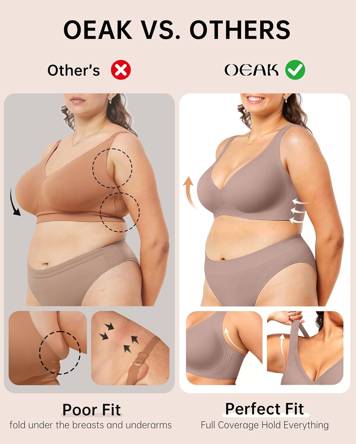 OEAK Womens Deep V Bras Wireless Comfortable Bra Supportive No Underwire Bras Tshirt Push Up Bralettes Plunge Seamless Bra - Image 4