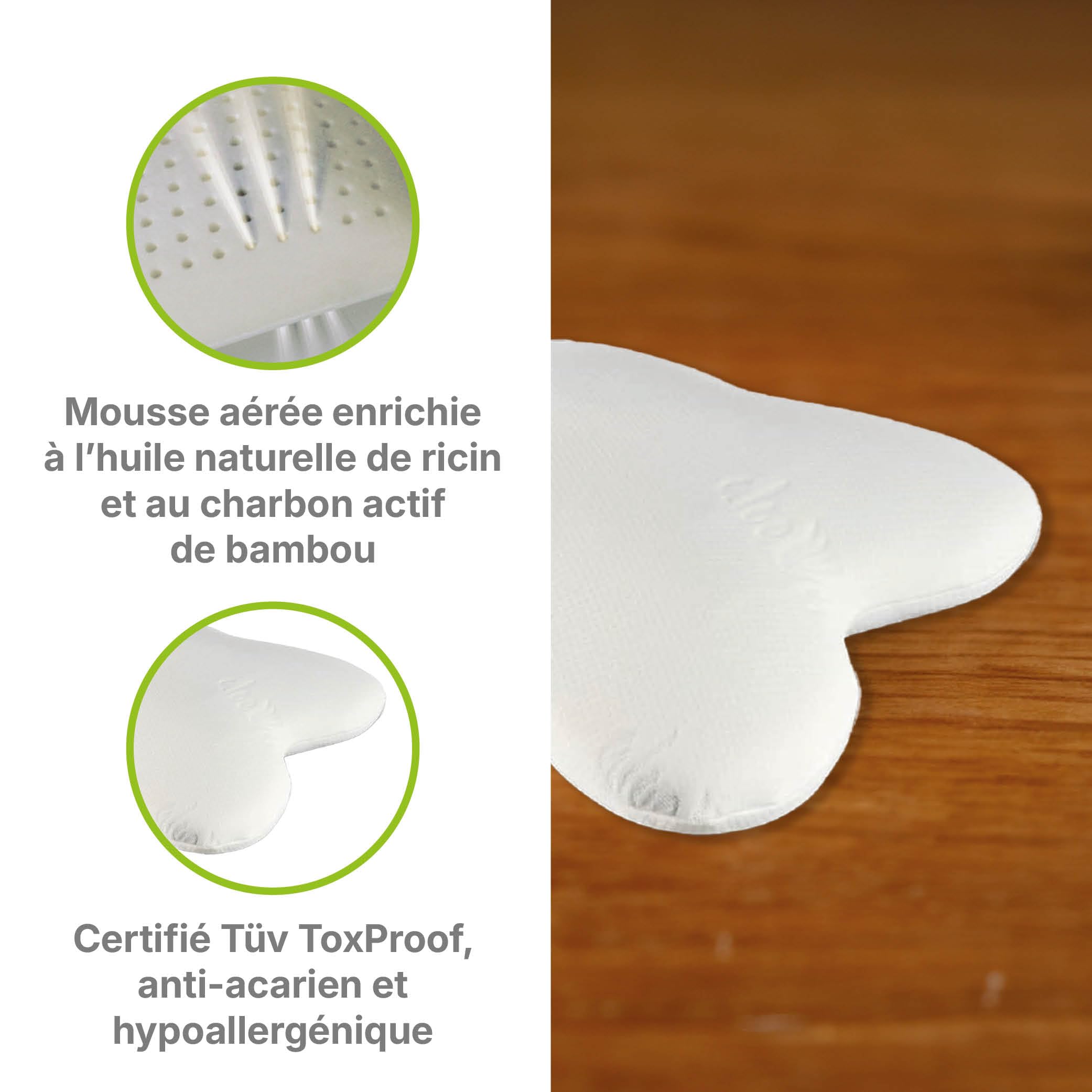 identités, Oreiller Vegelya Premium, Modèle Fly, Oreiller À Mémoire de Forme, Oreiller Naturel, Oreiller Anti-Acarien, Oreiller avec Mousse Aérée, Oreiller de Voyage, Housse Ultra-Confort Greenfirst