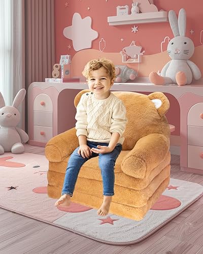 Miniatura 5 de Silla para niños pequeños sillas para niños 2 en 1, cómodo sofá plegable para niñas y niños de 1 a 3 años, oso marrón