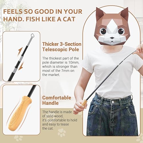 Miniatura 3 de ROSAUI Juguetes interactivos para pájaros para gatos de interior, juguetes de caña de pescar para gatos de 42.15 pulgadas de largo, 2 cables y 5