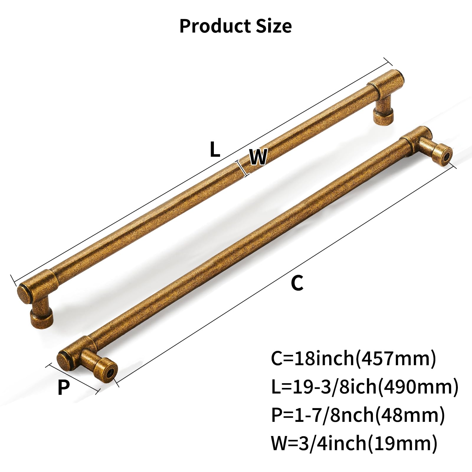 KHTUMEWARE-18APP Antique English Brass Appliance Pulls CTC 18 in (457 mm) in Antique English Brass — KHTUMEWARE