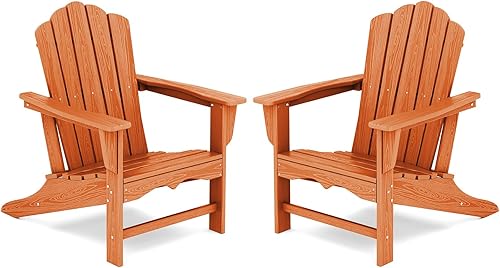 Vista 349 de KINGYES - Silla Adirondack plegable, sillas de patio de polietileno de alta densidad para todo tipo de clima, silla de césped con textura de madera