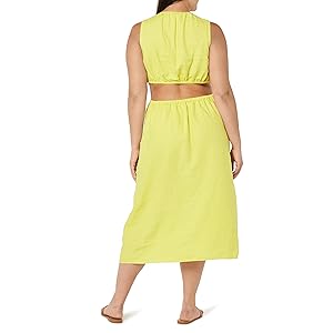 The Drop Women's Sade Linen Cutout Midi, Lemon, XXL, Pl | B2B Liquidation