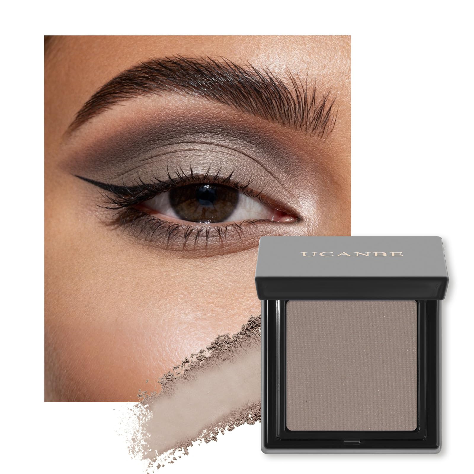 UCANBE Misty Taupe Single Eyeshadow Palette, Neutral Mini Matte Eye Shadow Powder, Highly Pigmented Professional Long-Lasting Waterproof Makeup Pallet for Daily Makeup, Office, Smoky Looks, Contouring 24 Misty Taupe