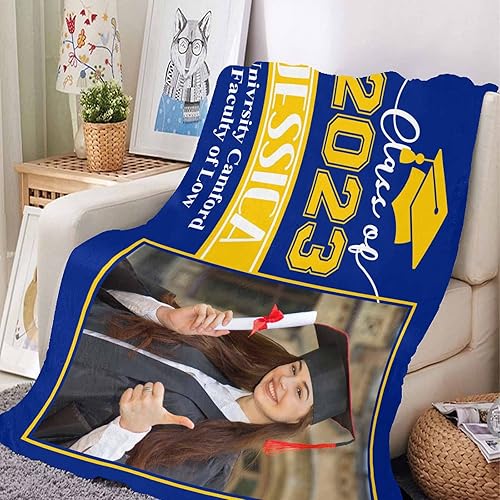 Miniatura 3 de YESCUSTOM Manta de graduado personalizada con collage de fotos, manta de fotos personalizada para graduados de clase de 2023, manta personalizada
