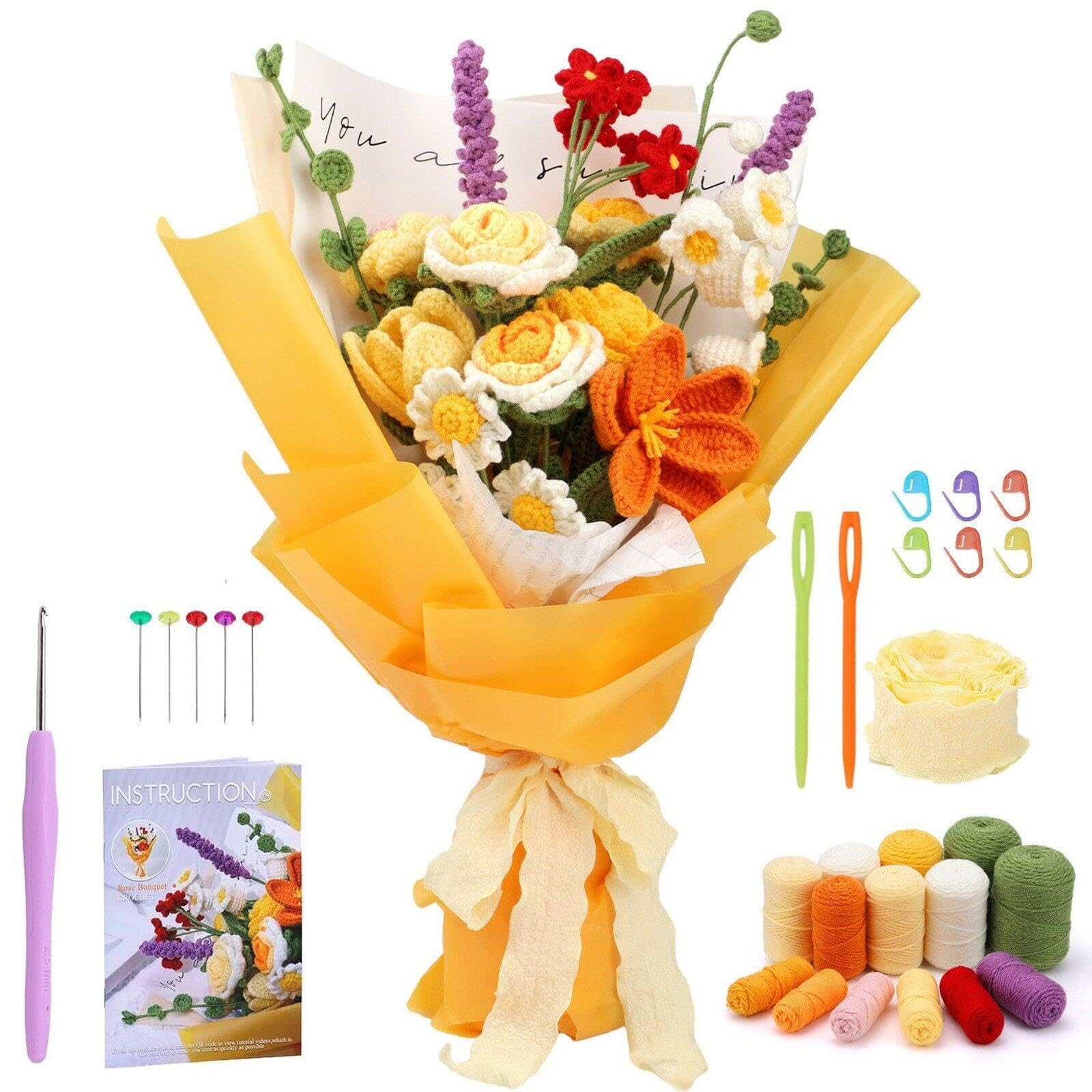 Kit crochet bouquet de roses idée cadeau anniversaire tricot