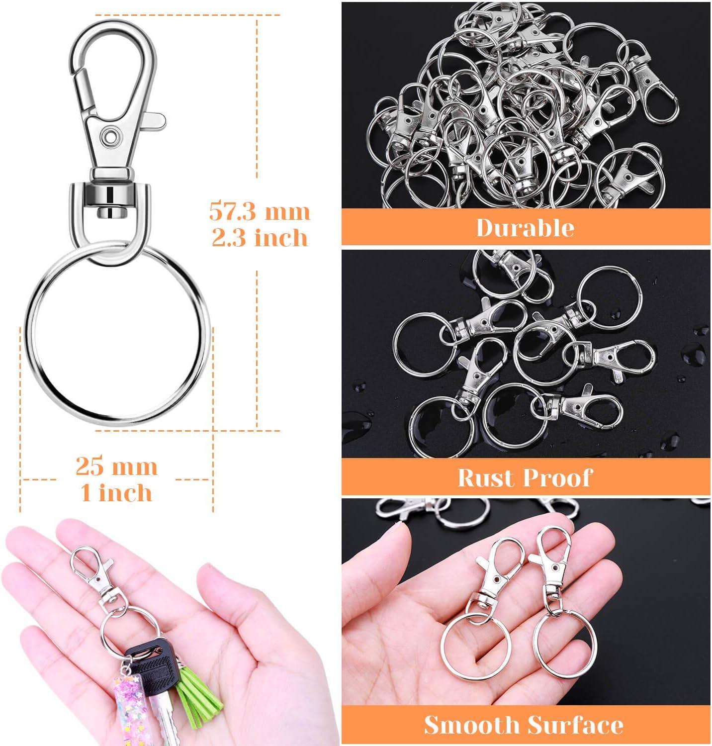 Keychain Rings for Crafts, Audab 50 Sets Assembled Key Chains Rings Keychain Hardware Key Rings for Key Chains, Crafts and Lanyards