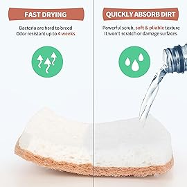 HOMERHYME Natural Dish Sponge 12 Pack, Non-Scratch Scrub Kitchen Sponge, Eco Multipurpose, Odor-Less Dual-Sided for Dish Washing & Household Cleaning