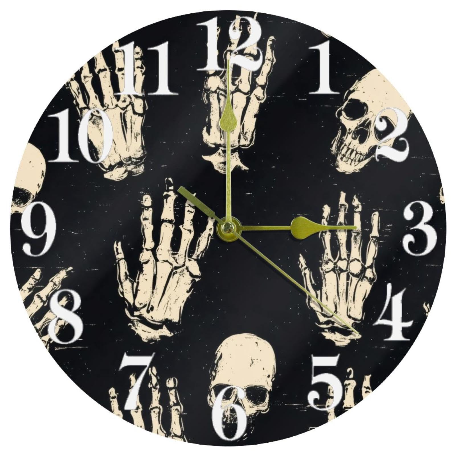 Horloge murale squelette silencieuse tête de mort vintage pour bureau et salon