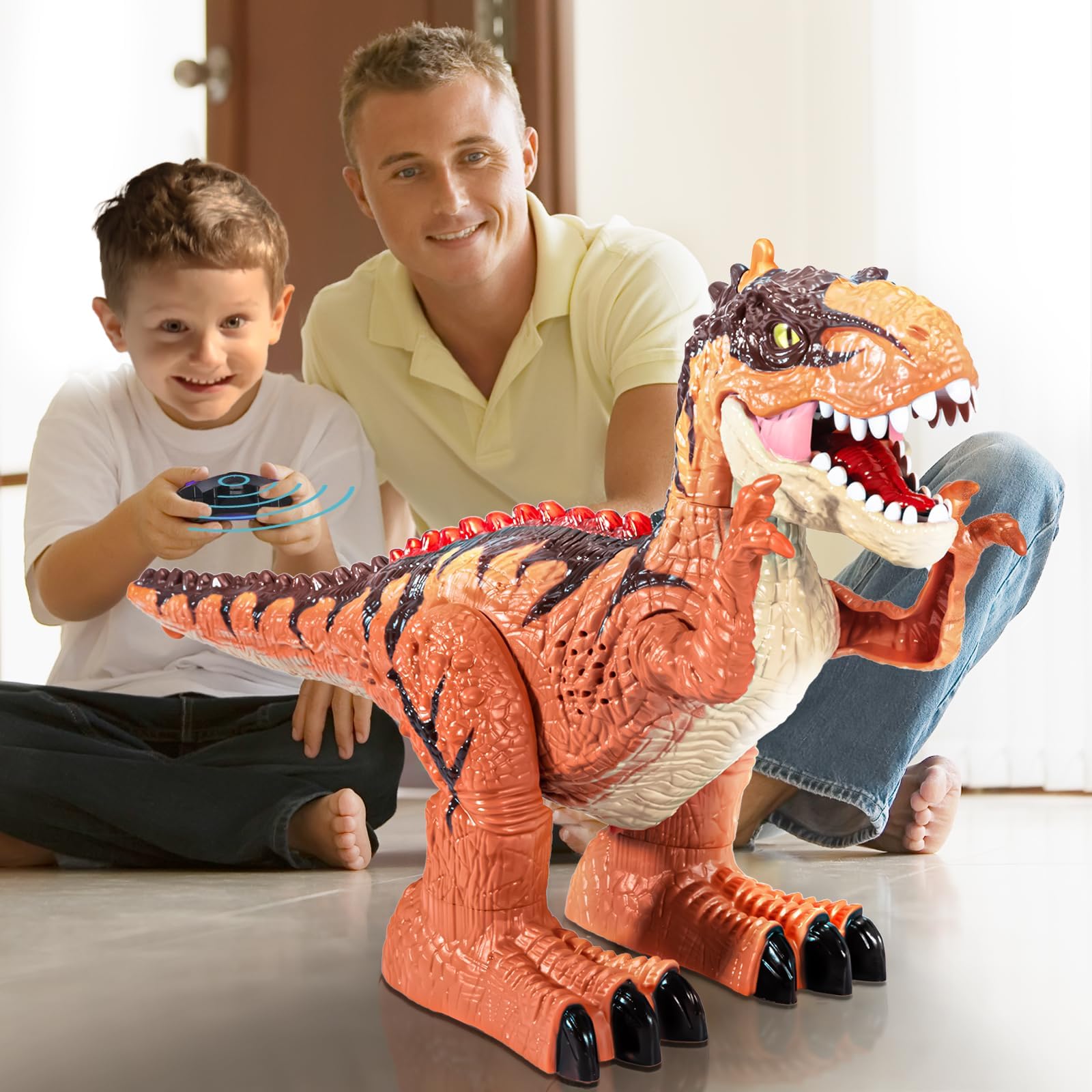 TEMI Remote Control Dinosaur Toy with Water Mist Spray for Kids, Electric Realistic RC T-rex with Light Sounds, Stunt Tyrannosaurus Kids Gift Boys and Girls 3 4 5 6 7 Years