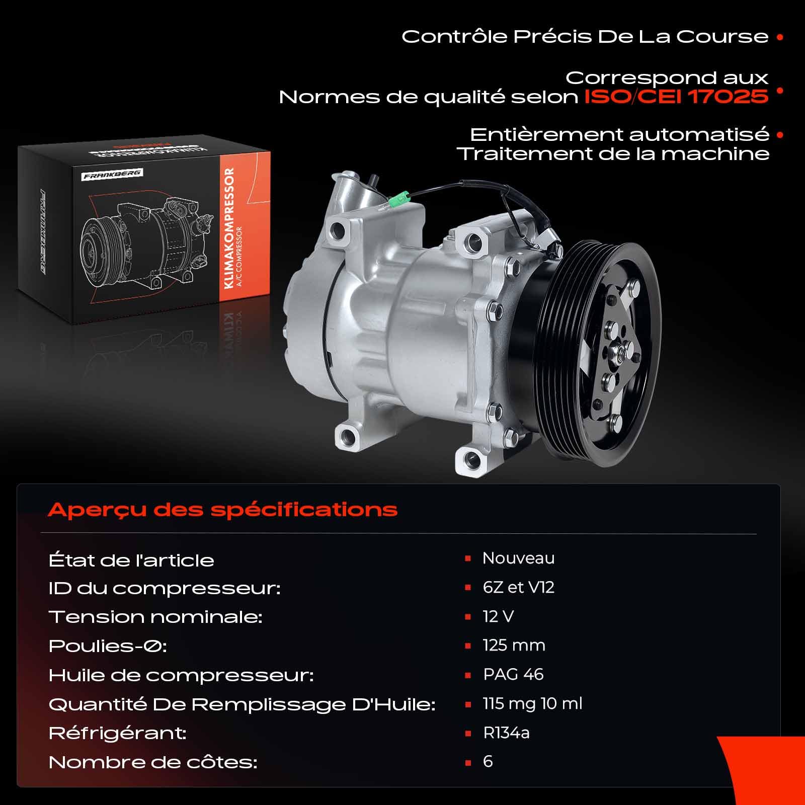 Frankberg Compresseur de climatisation avec embrayage 8200315744 | Compatible avec: M.e.g.a.n.e I Classic LA0/1, Clio II BB CB, Boîte Kubistar X76, K.a.n.g.o.o KC0/1, Thalia II LU