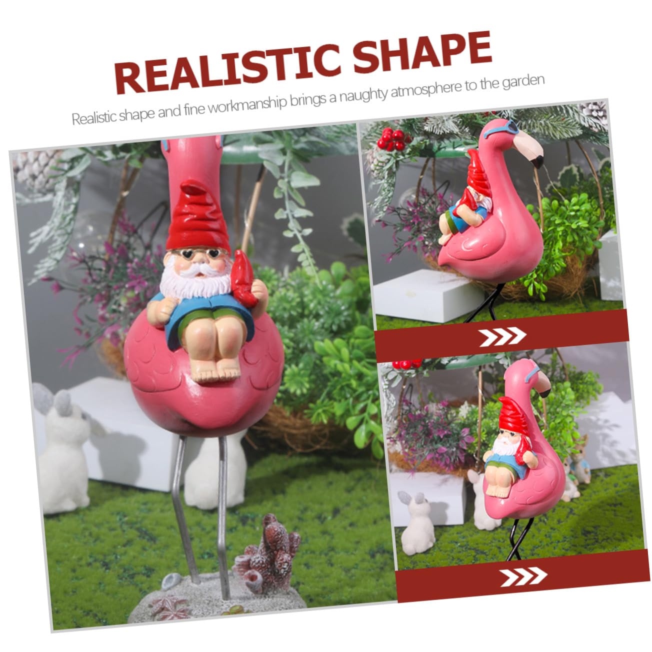 Lustige Gartenzwergfigur mit Flamingo Gartendekoration Terrasse Garten Wetterfeste Kunstharz Skulptur Verspielte Gartenfigur für Außenbereich