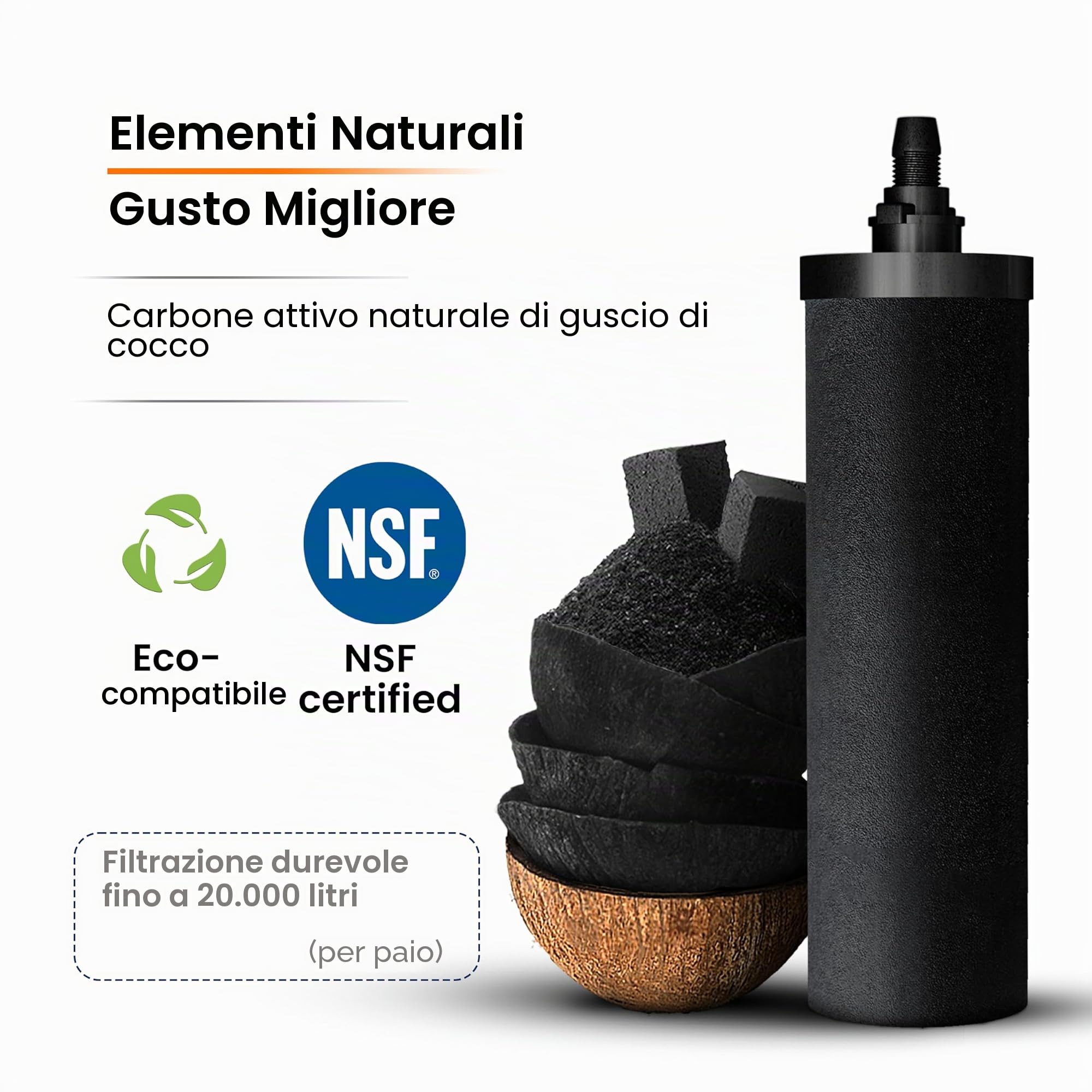 Phoenix Gravity Filtro per acqua potabile in acciaio inossidabile alimentato a gravità + 12 litri certificato NSF AISI 304 sistema di filtraggio dell'acqua da banco con 2 filtri a carbone intelligenti