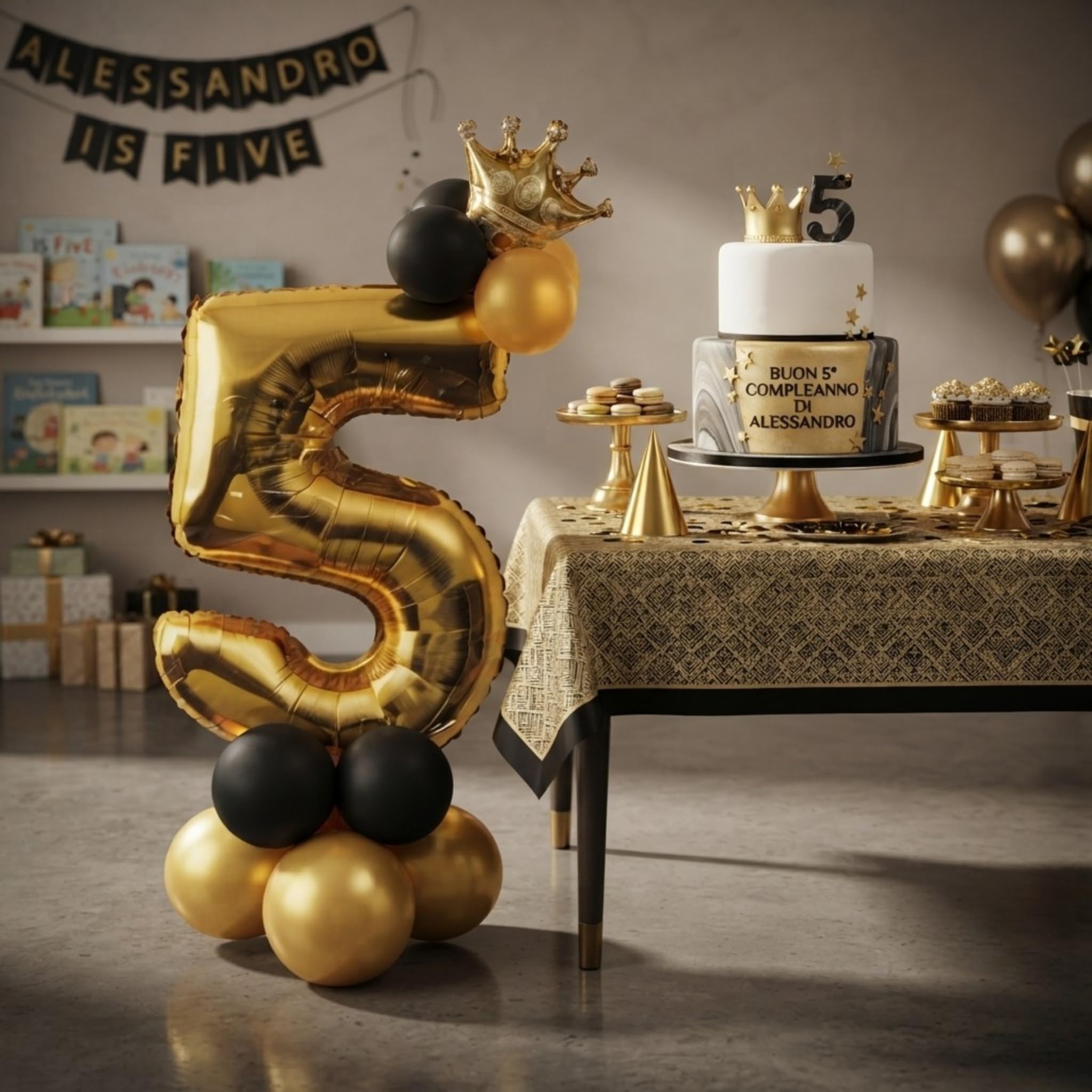 FestaWow Set 15PZ Palloncini Numeri Grandi 115 cm Oro e Nero Metalizzato | Ideale per Decorazioni Complenno,Anni,Anniversari Numero Gigante per Uso Interno o Esterno