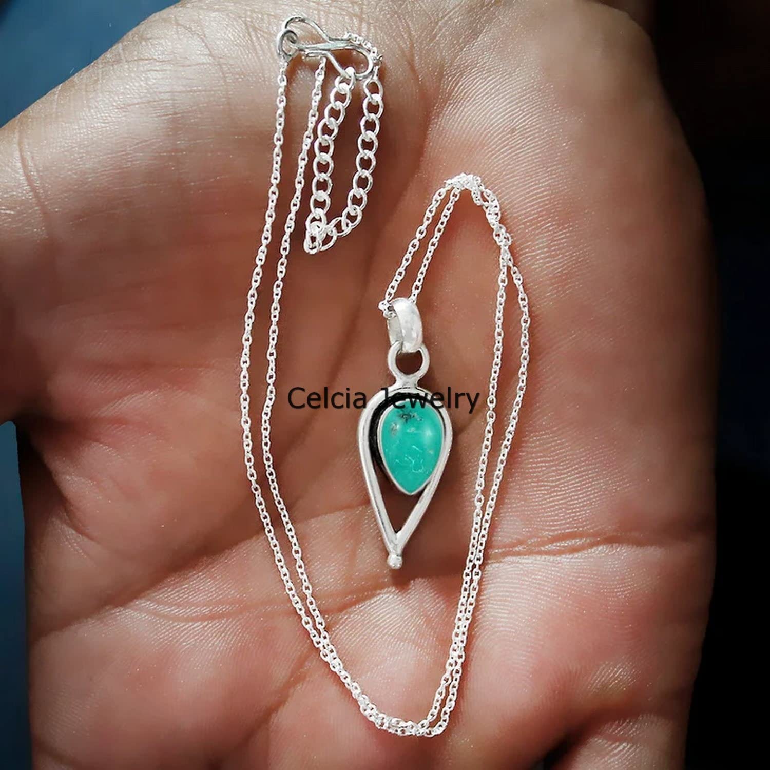 Collana in argento sterling massiccio 925 per donna, pietra preziosa blu turchese pera genuina, regalo unico artigianale di dicembre Birthstone per lei