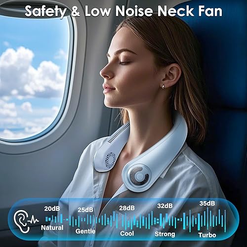Miniatura 4 de Ventiladores de cuello que soplan aire frío  Ventilador de cuello portátil recargable personal con 5 velocidades, soporte para el cuello, ventilador