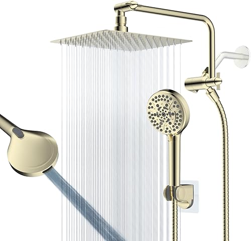 Miniatura 8 de Combo de cabezal de ducha de alta presión, cabezal de ducha de 8 pulgadas con brazo de extensión ajustable de 11 pulgadas, cabezal de ducha de mano