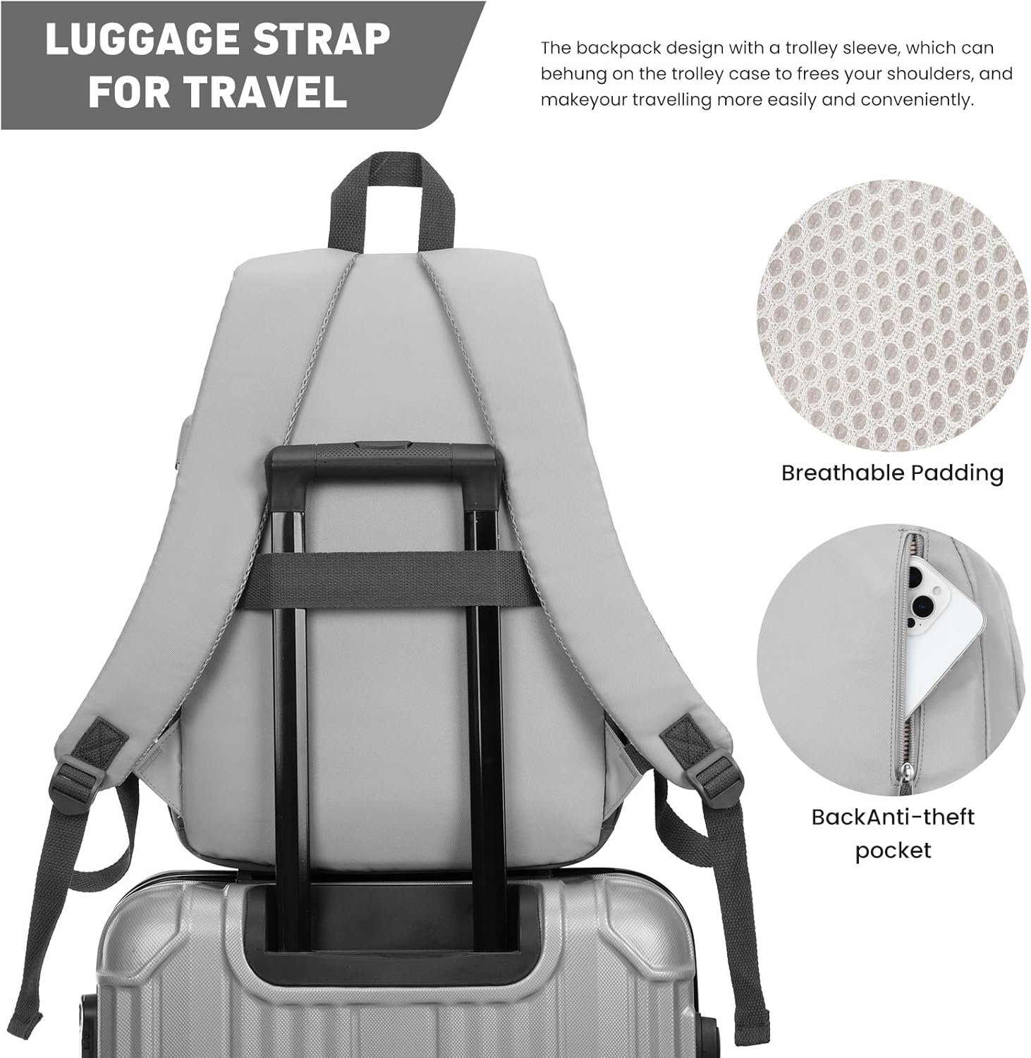 KROSIAS School Backpack for Teens Girls, Cute Student Bookbag Large 15.6 Inch Laptop Bag Aesthetic College Backpacks for Women High School Travel (Dark Grey & Light Grey)