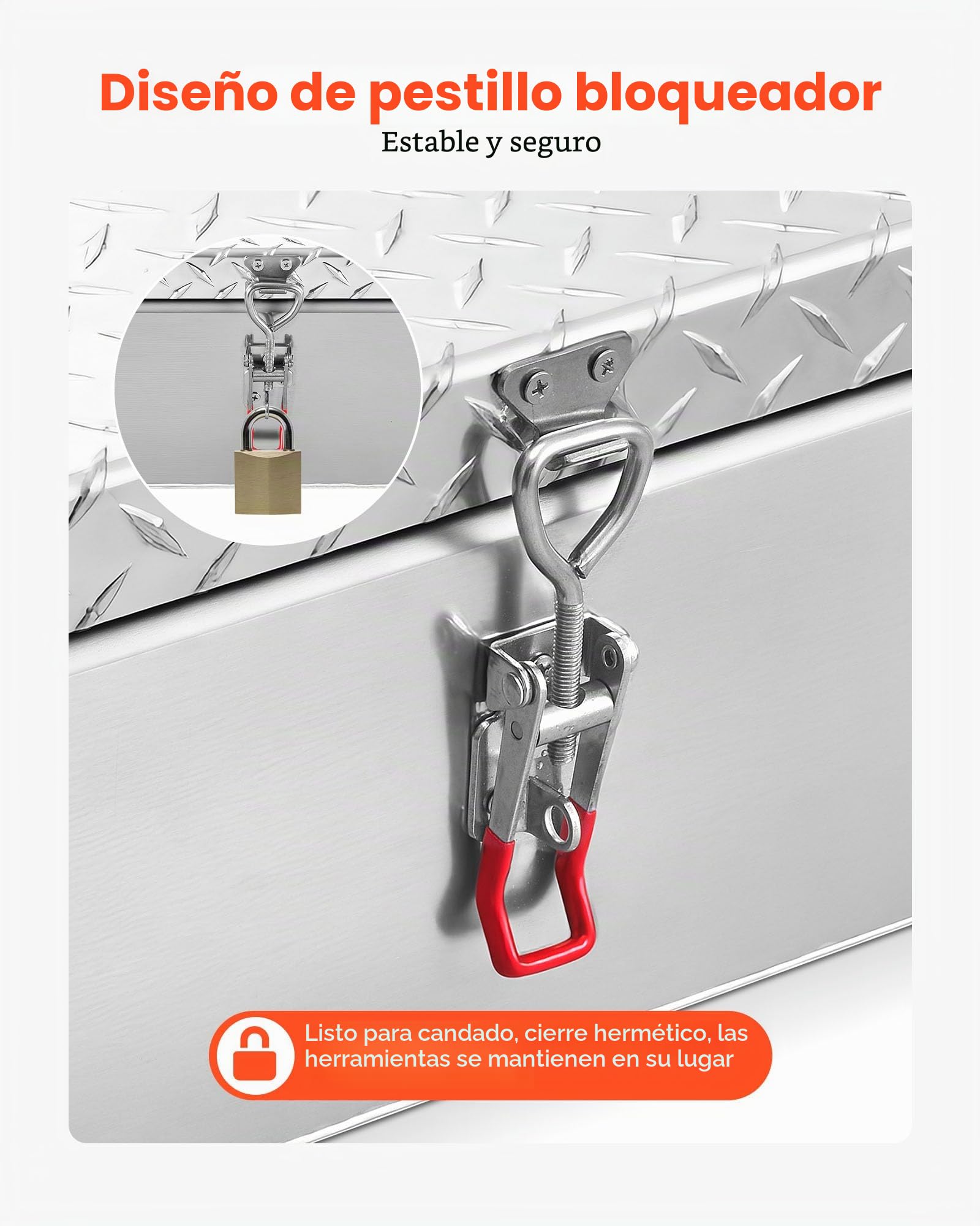 VEVOR Caja de Herramientas para Caja de Camión, Aleación Aluminio, con Placa de Diamante, Soporta hasta 100 kg, Ideal para Camión, Camioneta, Caja, RV, Remolque, 770 x 610 x 230 mm, Color Plata