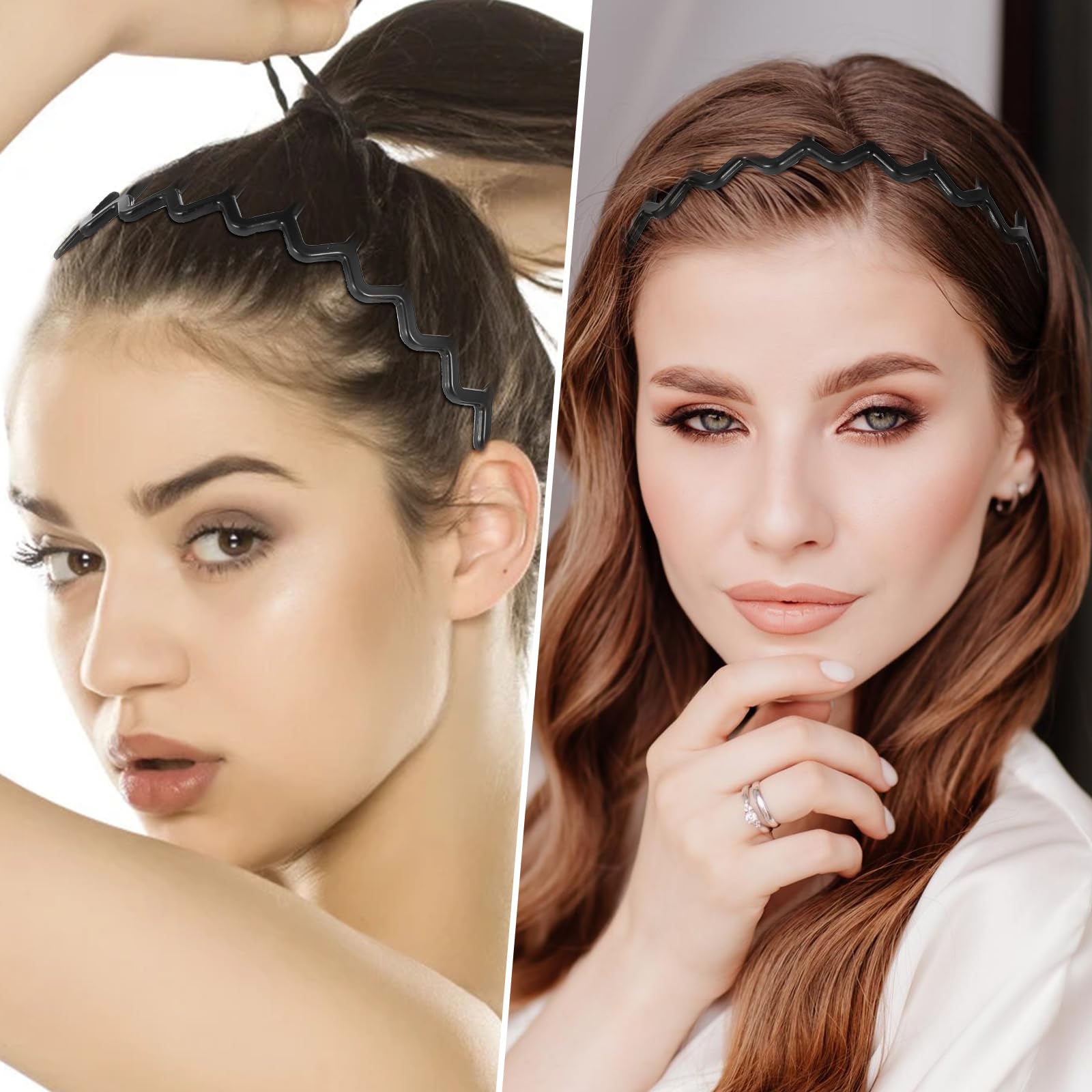 4 Fasce Per Capelli A Zig-zag In Plastica - Elastiche E Antiscivolo, Colori Nero E Marrone, Per Donne E Ragazze