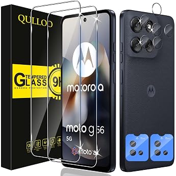 QULLOO Screen Protector for Motorola Moto G56 5G for Tempered Glass Pack of 2 Screen Protectors with 2 Camera Protection 9H Hardness Tempered Glass HD Clear Protective Glass Anti-Scratch Film