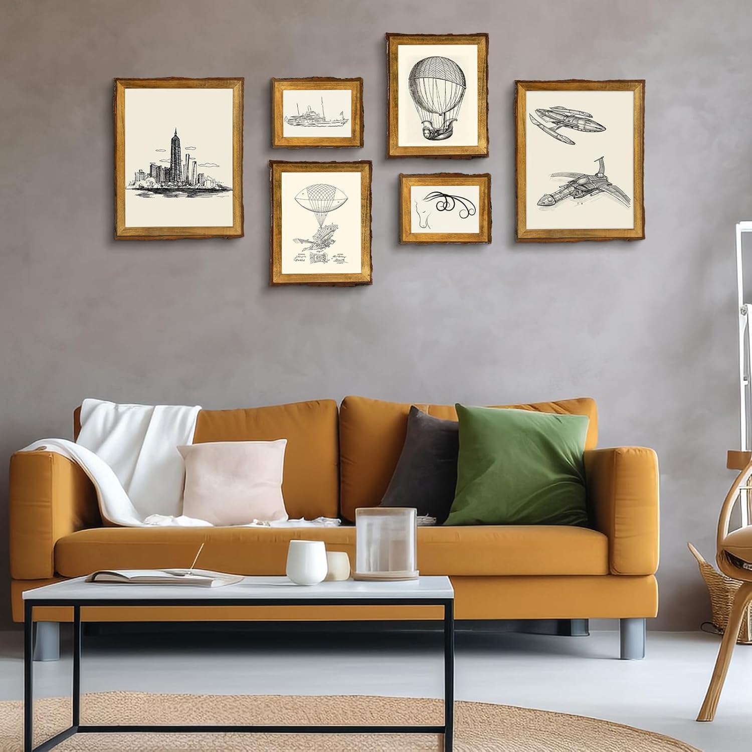 Golden State Art, 5x7 Picture Frame Rustic Brown, Solid Wood Picture Frame with Bark Edges & Real Glass Cover, Display Posters/Photos/Prints 5x7 for Wall Mounting, Farmhouse Decor (5 Pack)