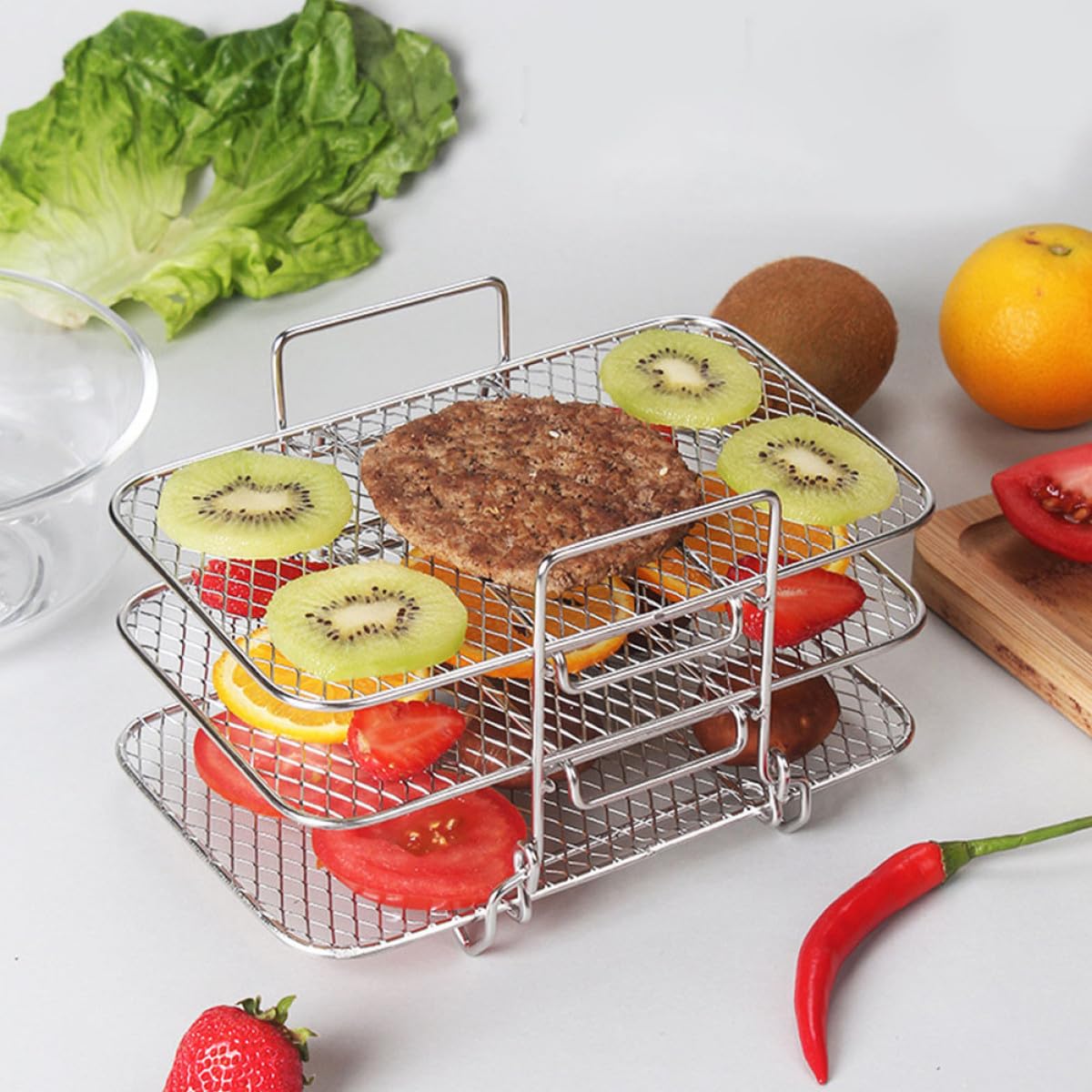 Alipis Rejilla para Freidora de Aire de 3 Niveles Apilables Acero Inoxidable 304 Resistente Accesorio para Horno Eléctrico y Barbacoa Desmontable y Compatible para Cocinar y