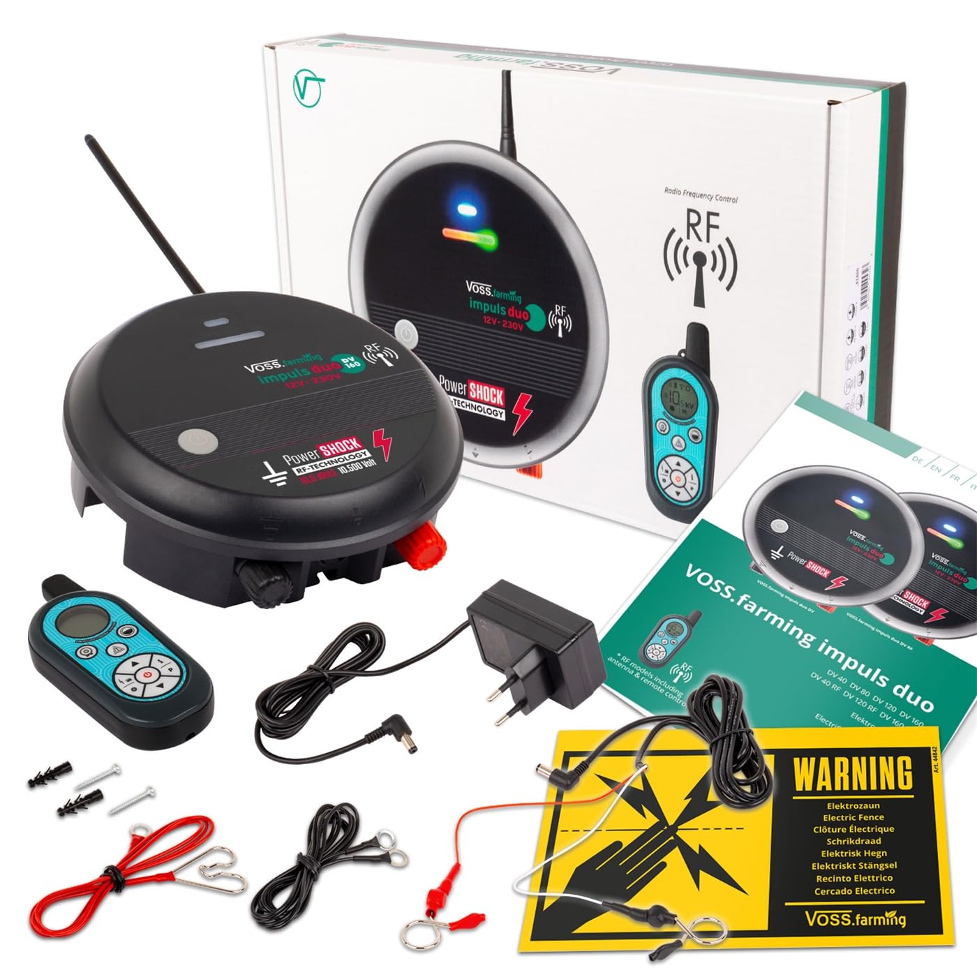 VOSS.farming Weidezaungerät Impuls Duo DV160 RF, 12V/230V, mit Funkfernbedienung, Fernsteuerung bis 10km Reichweite