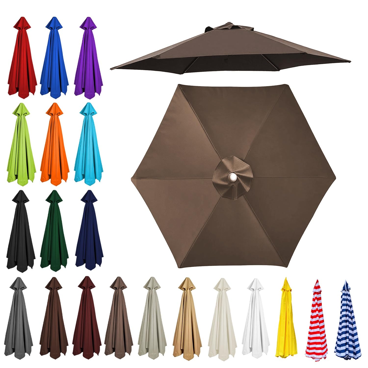 2m/2.30m/2.5m/2.7m/3.0m/3.5m Replacement Parasol Canopy, Garden Umbrella Replacement Top Cover, 6/8 Arms Umbrella Cloth Fabric for Sunshade, Water Resistant, Fits Various Frames(Dark Taupe,6ribs:2.7m/