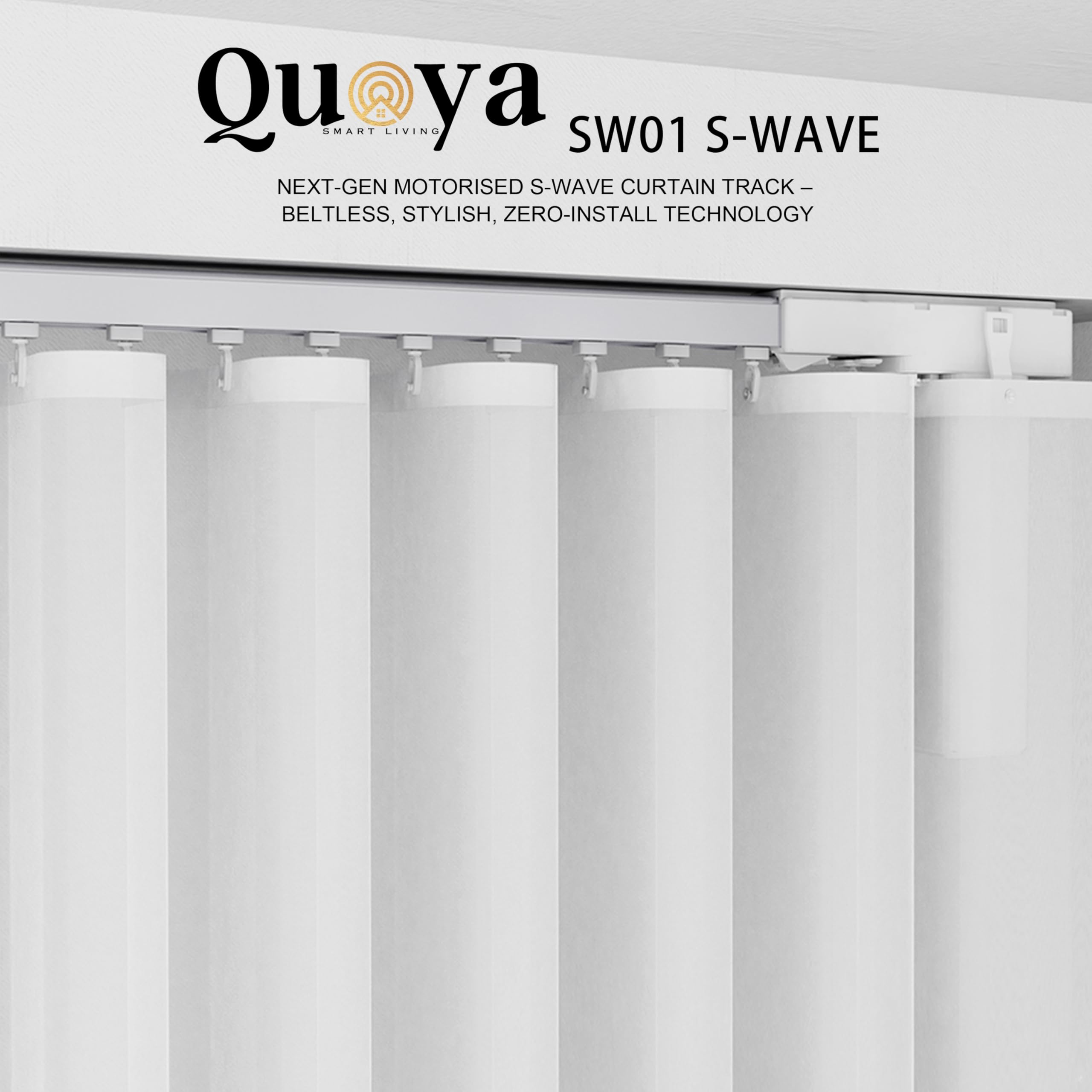 QUOYA SW01 S-Wave Smart Electric Curtain Track 【Beltless, No Cutting, 3 velocità, App & Voice Control, Remote Control】 (fino a 5 metri (196 pollici)