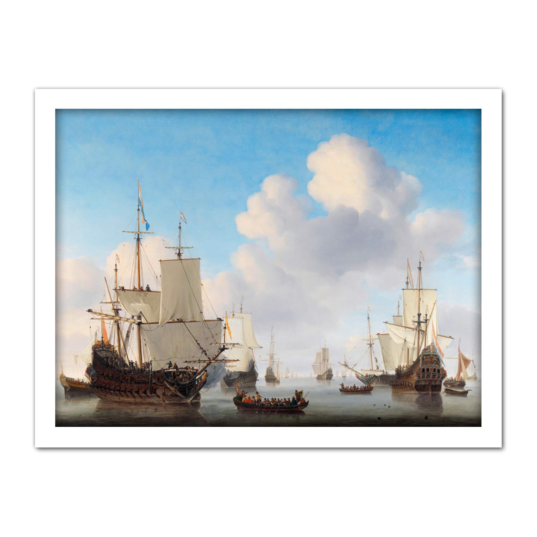 Artery8 Van De Velde Dutch Ships In A Calm Sea Artwork Framed Wall Art Print 18X24 Inch