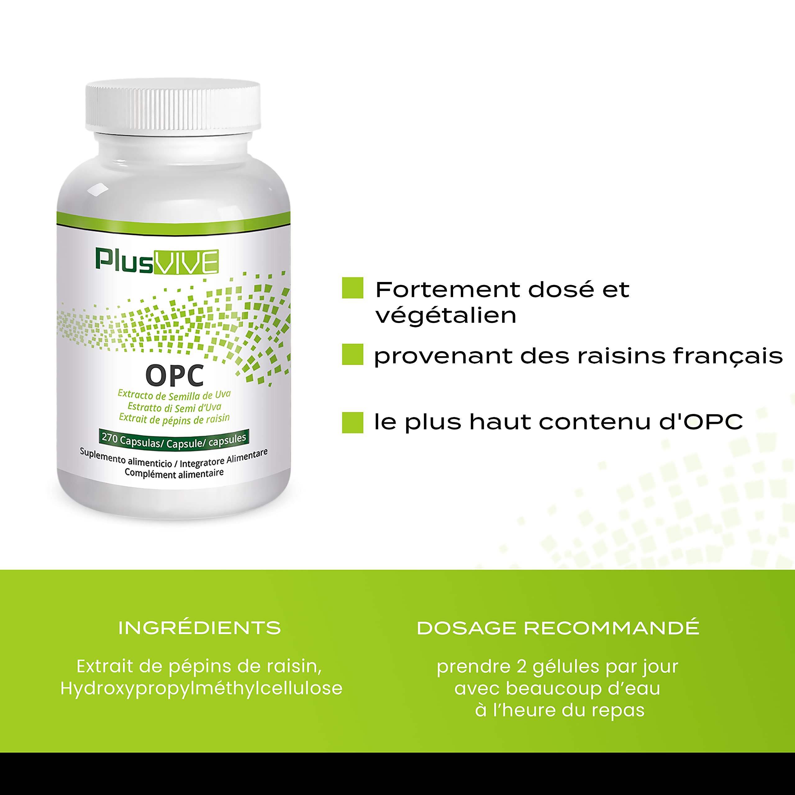 Plusvive - Gélules d'OPC à l'extrait de pépins de raisin de raisin français, (400 mg)