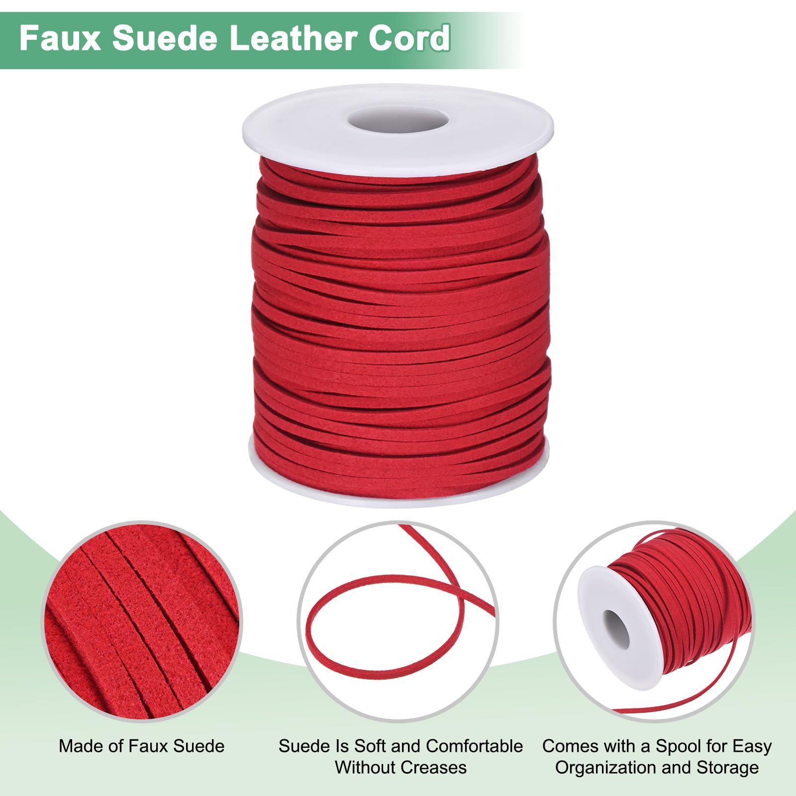 M METERXITY Faux Suede Leather Cord, 50 Yards 2.6mm Flat Suede Leather Lace, Faux Leather Cord - Image 2