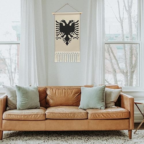 Miniatura 5 de Tapiz de pared con bandera de algodón y lino, póster colgante con borlas y barra de madera para colgar