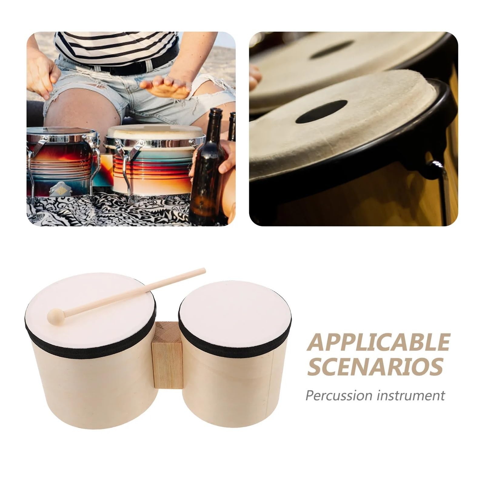 Bongos 1 Juego de Bongos madera, tambor mano 5 pulgadas y 6, instrumento percusión pura doble superficie for principiantes, educación musical, danza