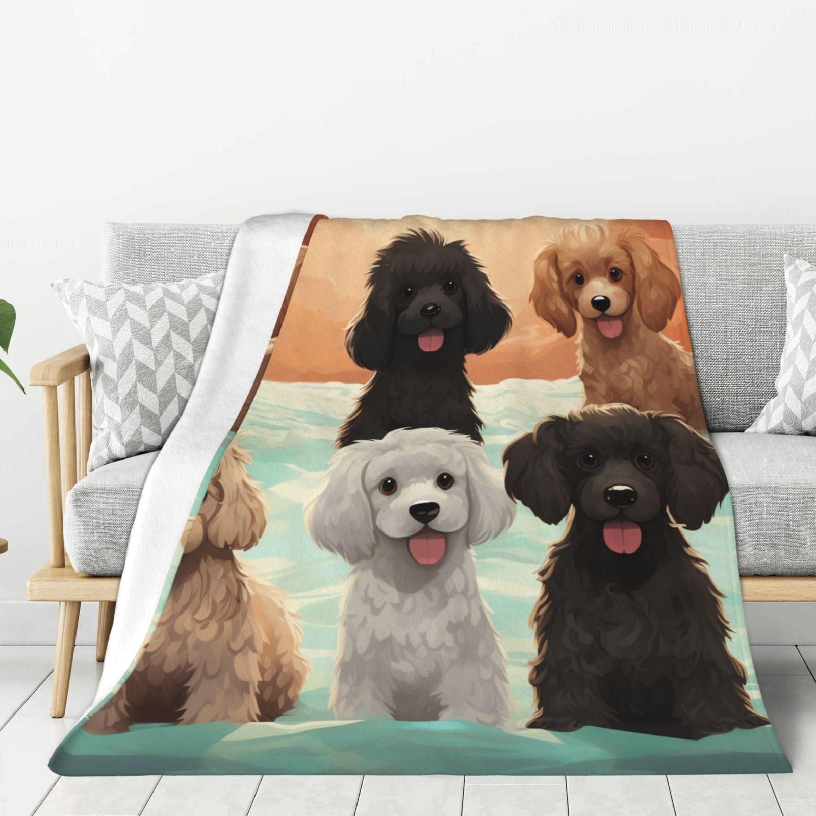 Poodles Dogs Throw Blanket Plush Flannel Fleece Blanket, Soft Lightweight Cozy Blankets 40"X30" for Bed Couch Sofa Travel