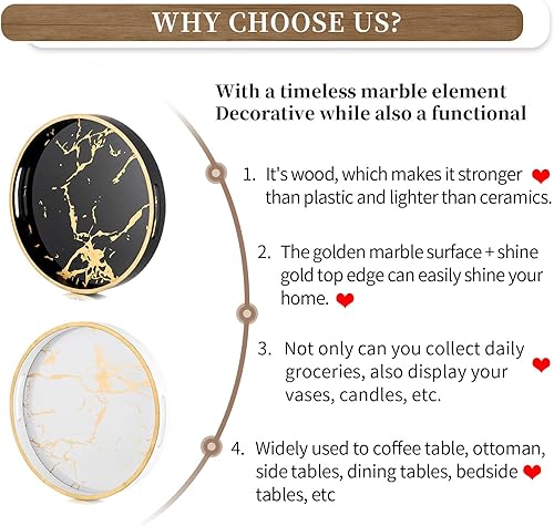 Miniatura 8 de Hanobe Bandeja redonda decorativa para café Bandeja circular de mármol negro con asas, bandejas de mesa para sala de estar, bebida, fiesta, hogar,