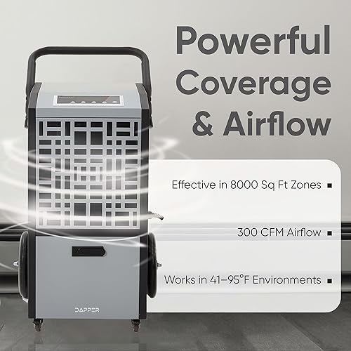 Miniatura 2 de Deshumidificador comercial de 105 pintas para sótanos y espacios industriales - Bomba integrada, manguera de drenaje, funcionamiento continuo,